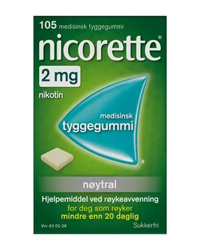 Nicorette 2 mg tyggegummi med nøytral smak 105 stk