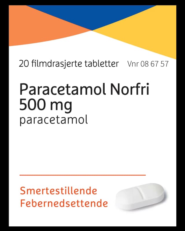 Paracetamol Norfri 500 mg filmdrasjerte tabletter 20 stk