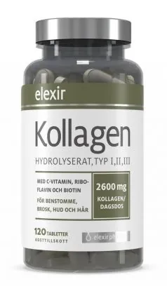 Elexir Pharma Kollagen hydrolysert type I, II og III tabletter 120 stk