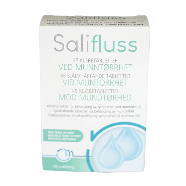 Salifluss Klebetabletter ved munntørrhet, Mintsmak, 45 stk.