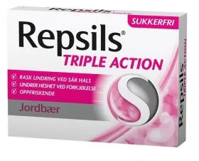 Repsils Triple Action Jordbær halstabletter 24 stk