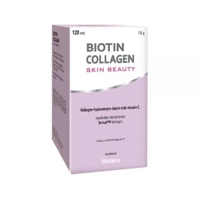 Biotin Collagen 120 tabletter – Kollagen, biotin & hyaluronsyre for hud, hår og elastisitet,  UTSOLGT